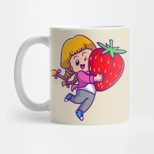 Cute Girl Holding Strawberry Cartoon Mug